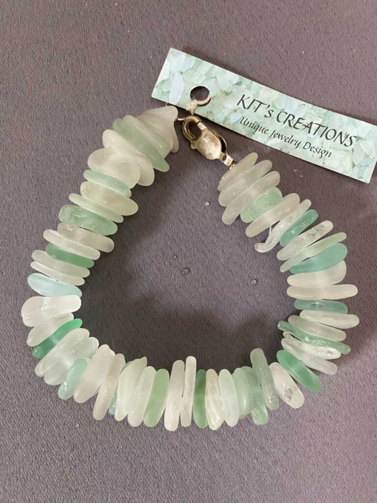 Green & White Sea Glass Bracelet