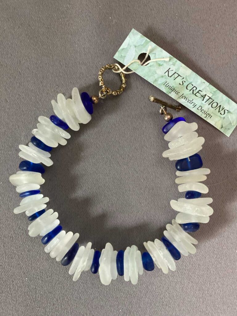 Blue & White Sea Glass Bracelet